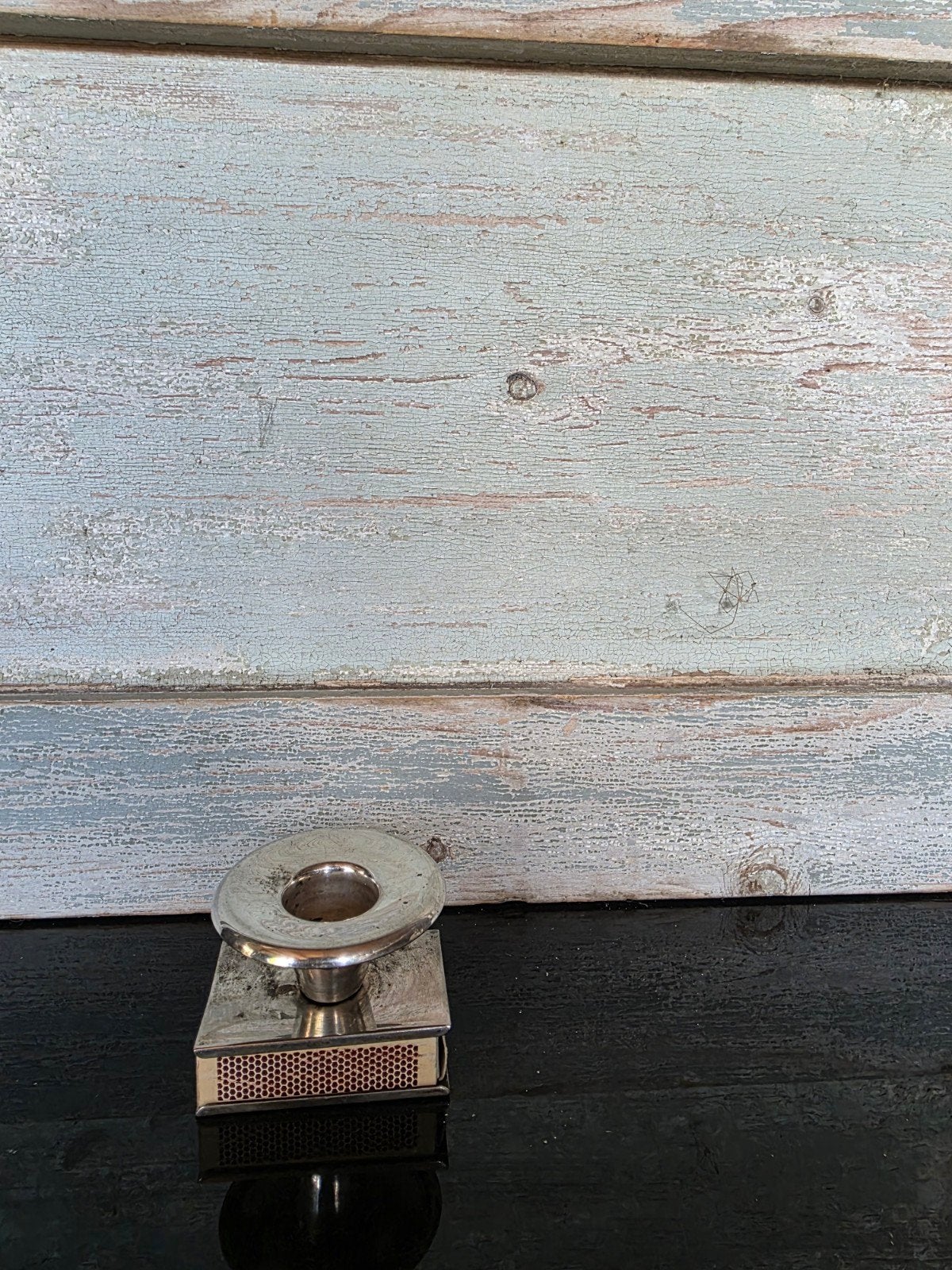 brocante kandelaar met luciferhouder, Antiek en Kunst, Ophalen of Verzenden