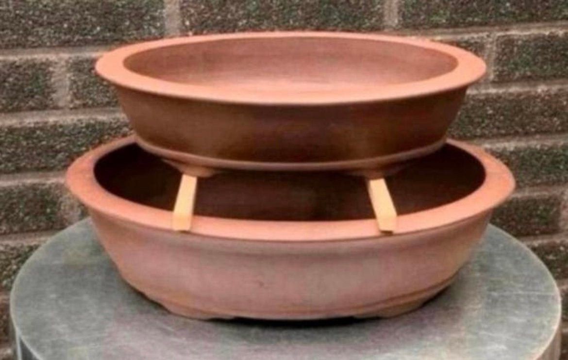 Bonsai schalen set bruin ongeglazuurd gemerkt aardewerk., Nieuw, Ophalen of Verzenden, Overige vormen, Aardewerk