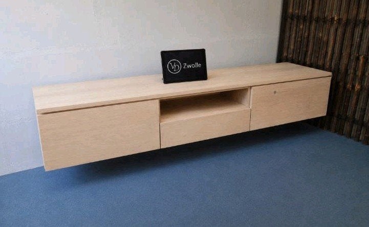 Massief eiken tv-meubel op maat ook met pootjes of plint, 150 tot 200 cm, Eikenhout, Nieuw, Ophalen of Verzenden