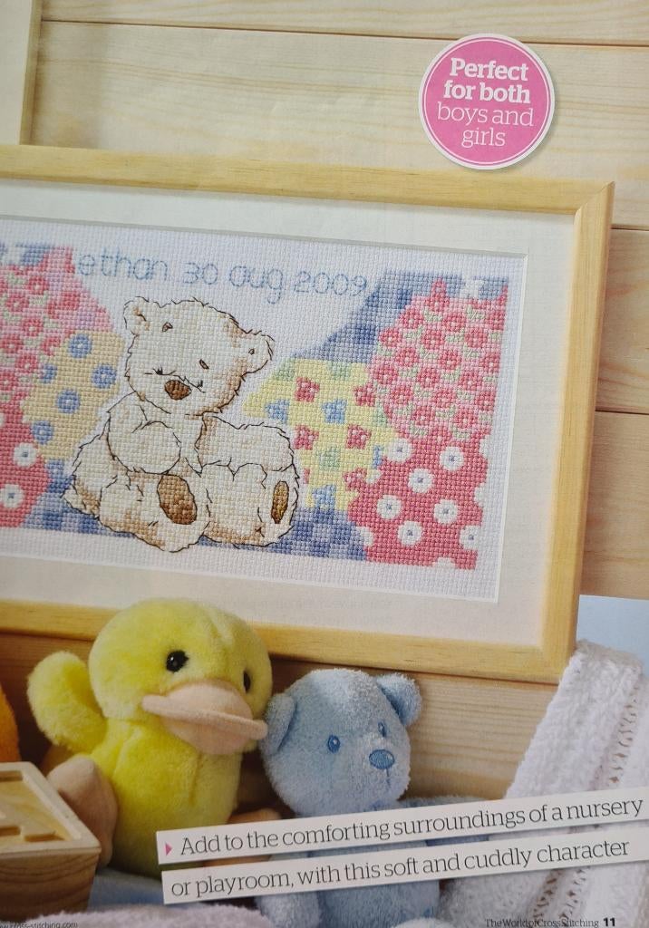 Lickle Teddybeer geboortetegel borduurpatroon, Ophalen, Nieuw, Handborduren, Patroon