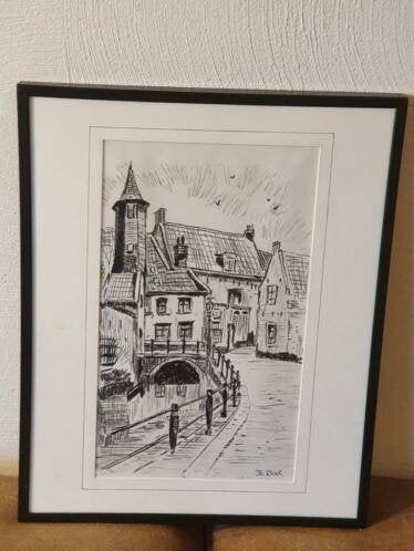 Orig. Potlood tekening sluisje Amersfoort Th. Boel., Antiek en Kunst, Kunst | Tekeningen en Foto's, Ophalen