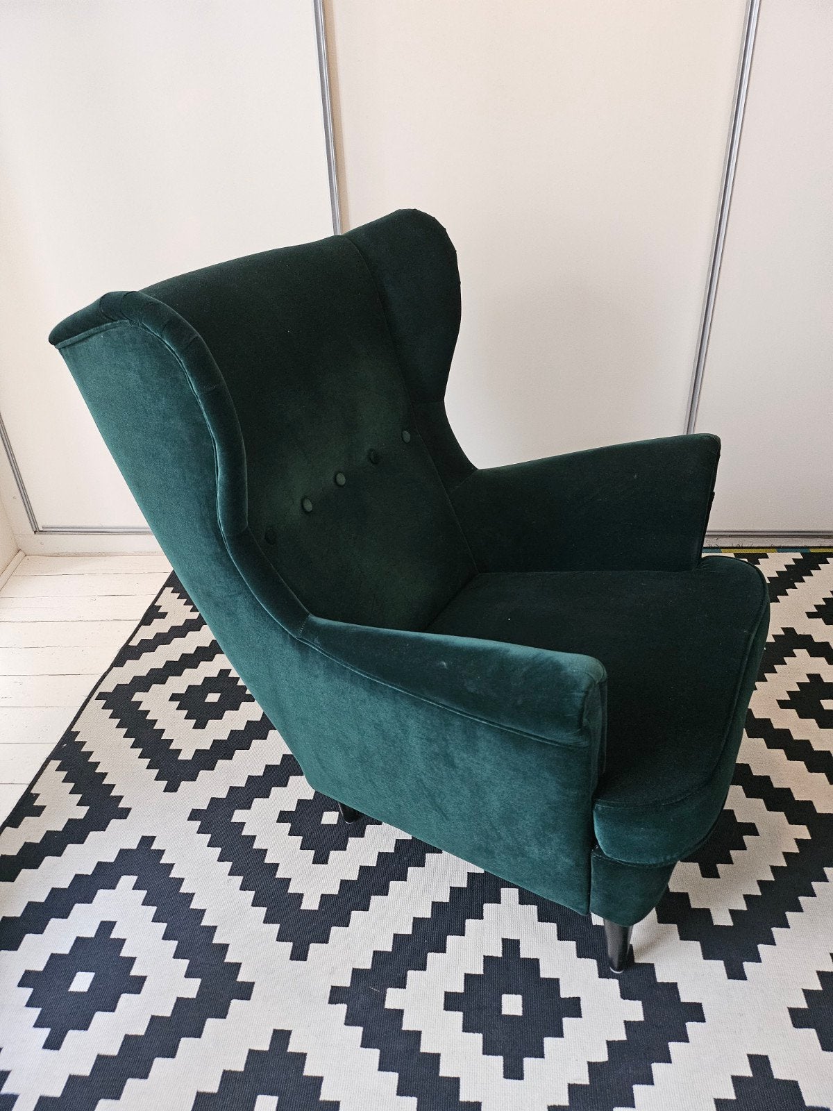 Standmon fauteil, groen, velour, zgan, Ophalen, Zo goed als nieuw, Minder dan 50 cm