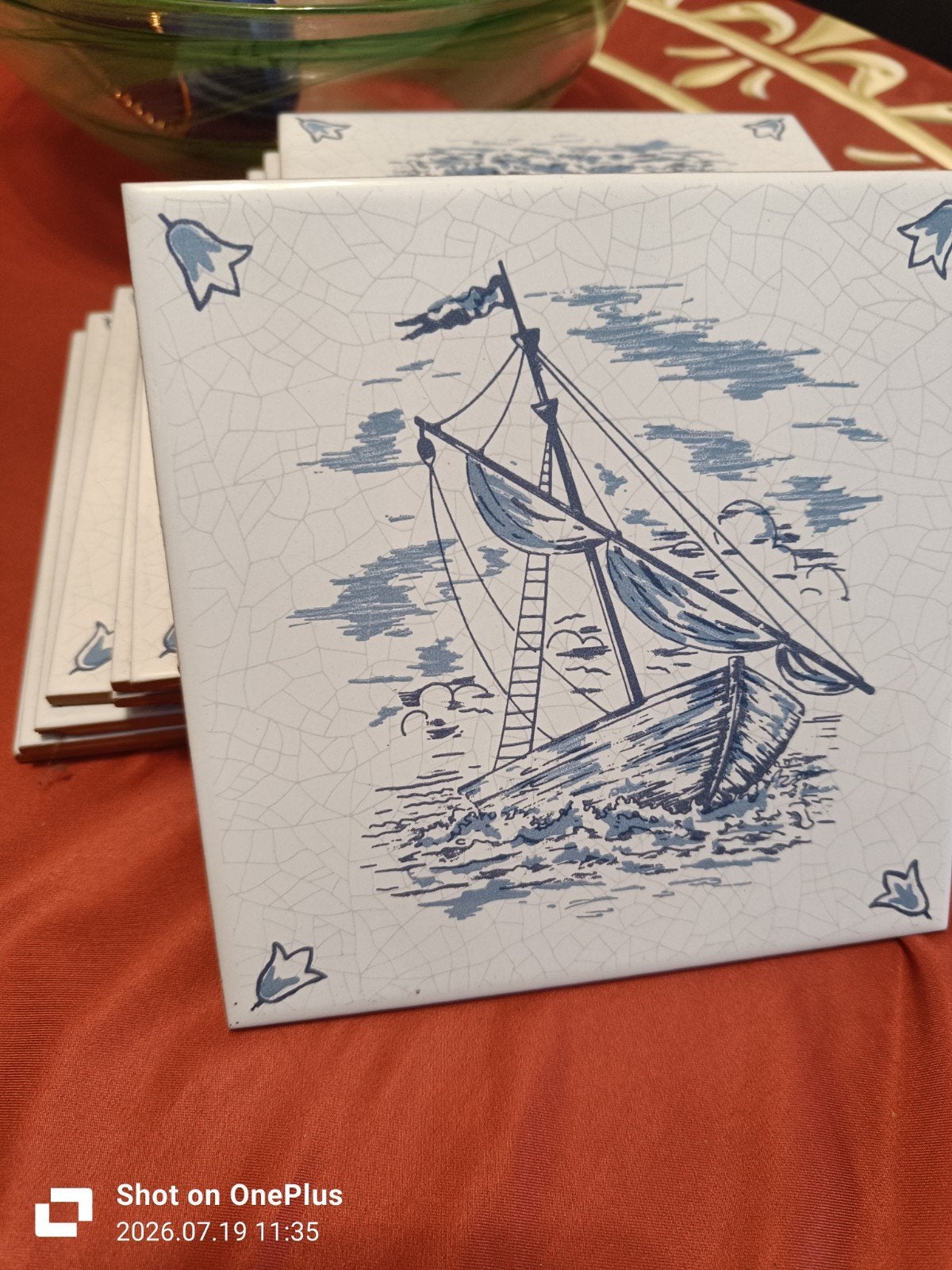 14 Nieuwe Tegels met Schip op Zee, 15x15 cm, Ophalen