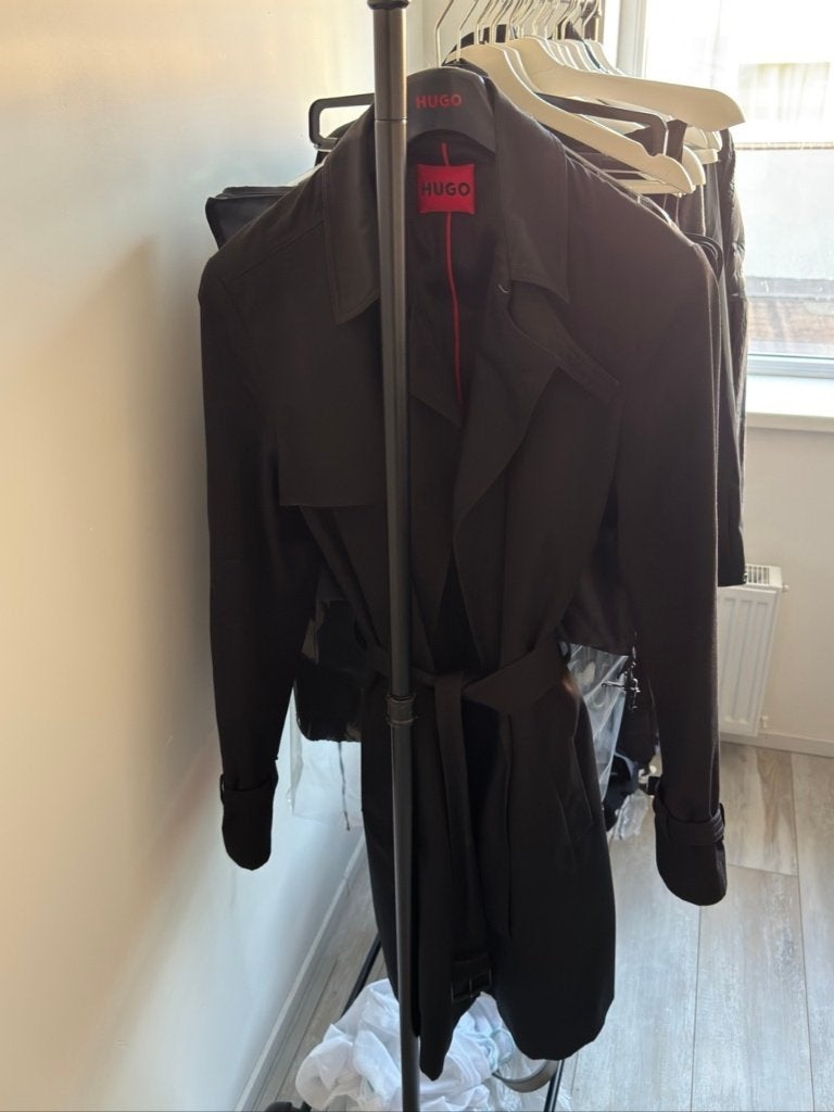 HUGO Maluks Black Trench Coat – Size 54 – Water-Repellent, Maat 52/54 (L), Zwart, Ophalen of Verzenden, Hugo Boss