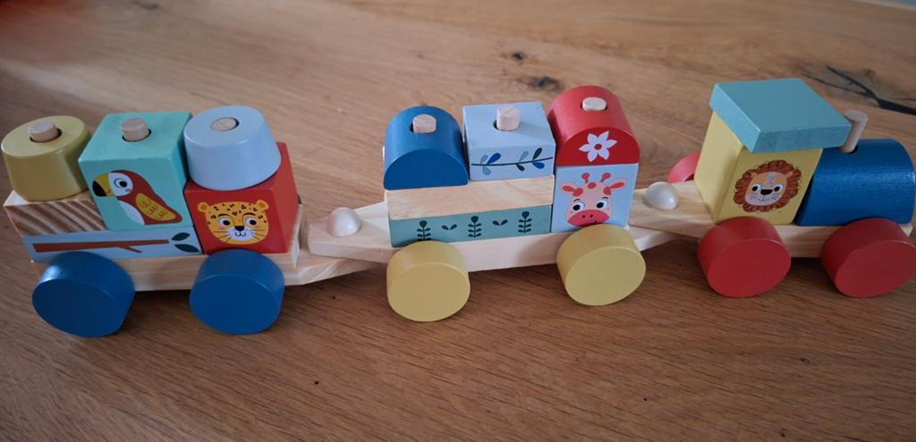 Houten speelgoed trein met dieren en blokken, Ophalen, Zo goed als nieuw, Duw- of Trekspeelgoed