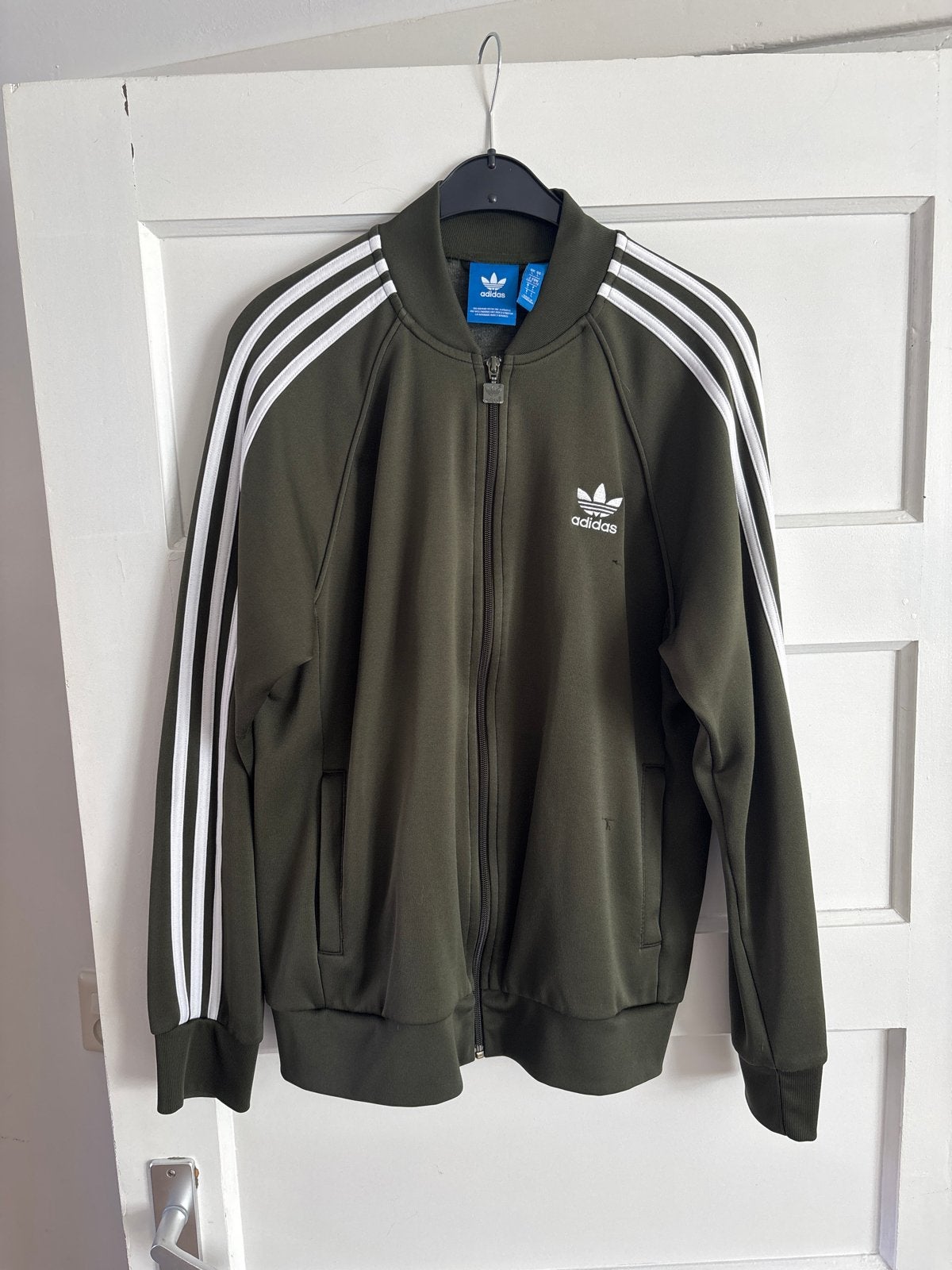Adidas trainingsjack groen maat L met witte strepen, Ophalen of Verzenden, Gedragen, Maat 52/54 (L), Groen