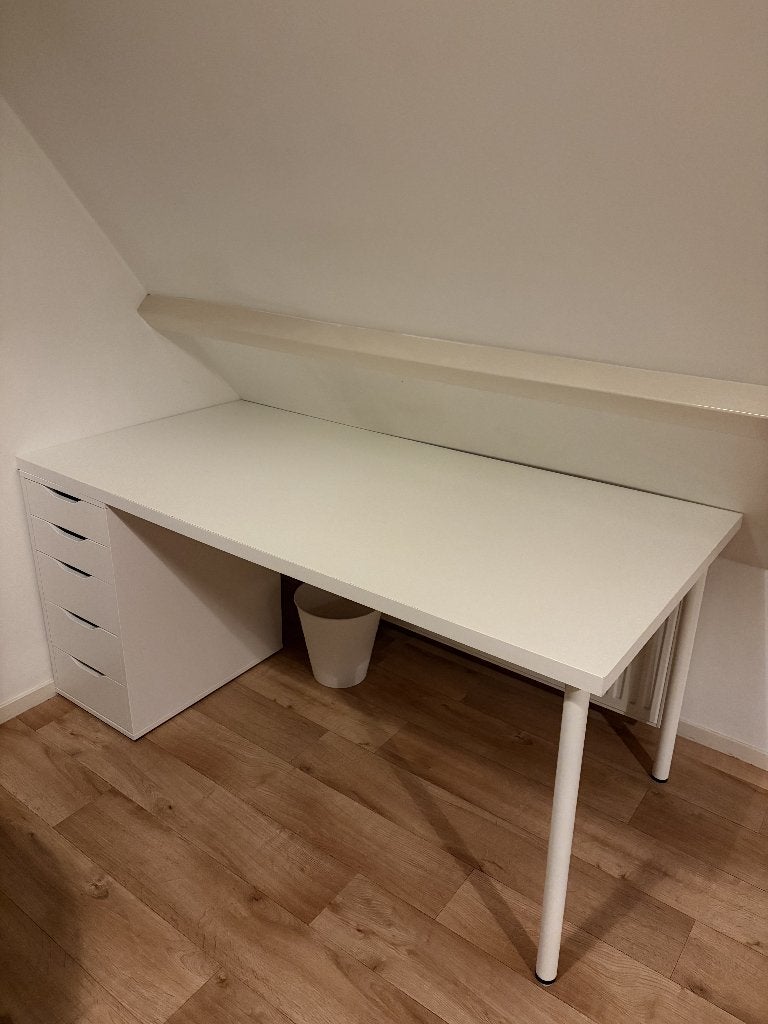 Bureaublad wit met twee poten en bureau ladeblok, Ophalen, Met lades, 160 cm, Gebruikt