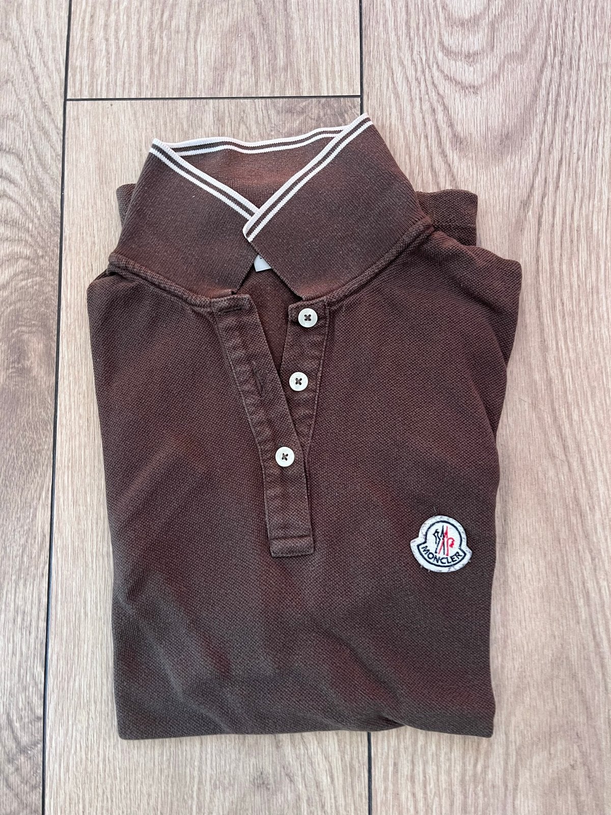 Moncler Polo Shirt Bruin Heren Maat XL, Ophalen of Verzenden, Gedragen, Maat 56/58 (XL), Bruin