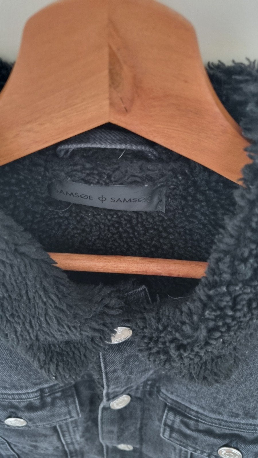 Zwarte Samsøe & Samsøe spijkerjas met teddy voering, maat M, Maat 38/40 (M), Samsøe & Samsøe, Zwart, Ophalen of Verzenden