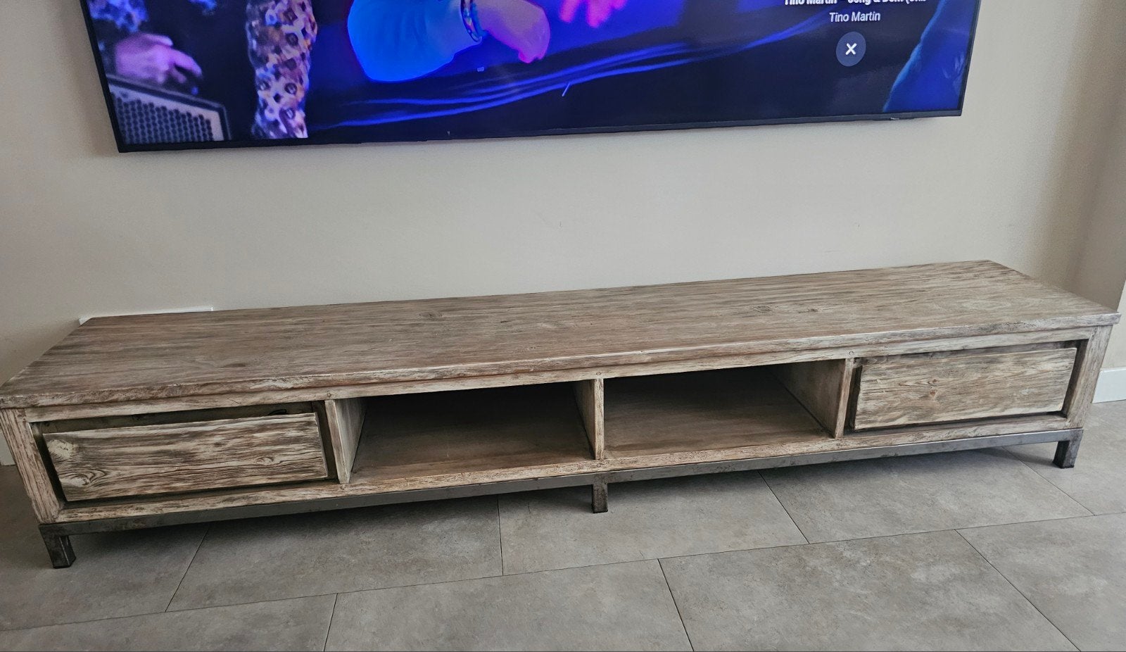 Tower Living Venetië TV-meubel 220 cm – teak – goede staat, Ophalen, Teakhout, Zo goed als nieuw, 200 cm of meer