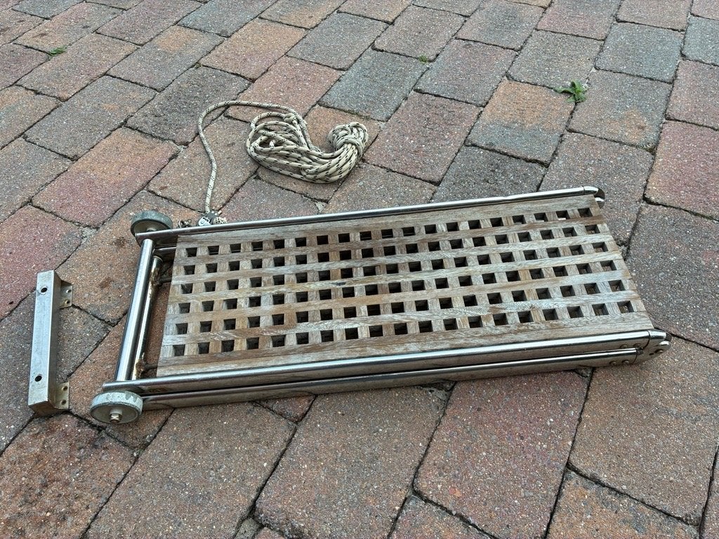 Opklapbare teak loopplank boot 180 cm – incl. houder, Watersport en Boten, Ophalen, Gebruikt, Overige typen