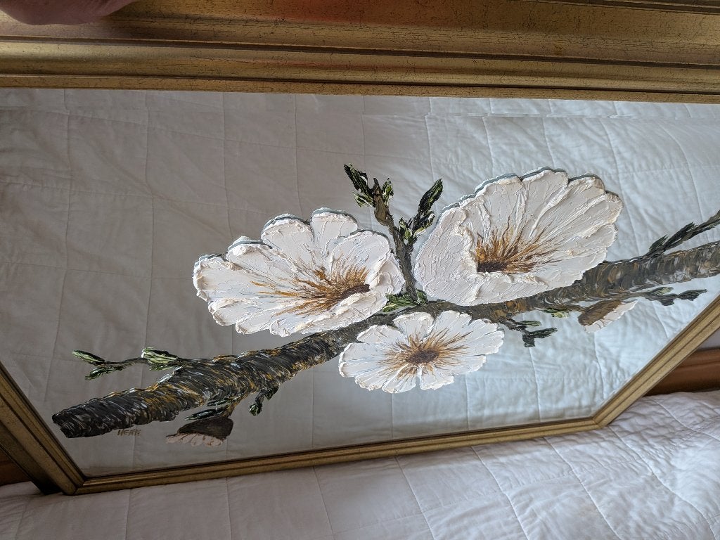 Olieverf op spiegel 120x80, Ophalen, Bloemen