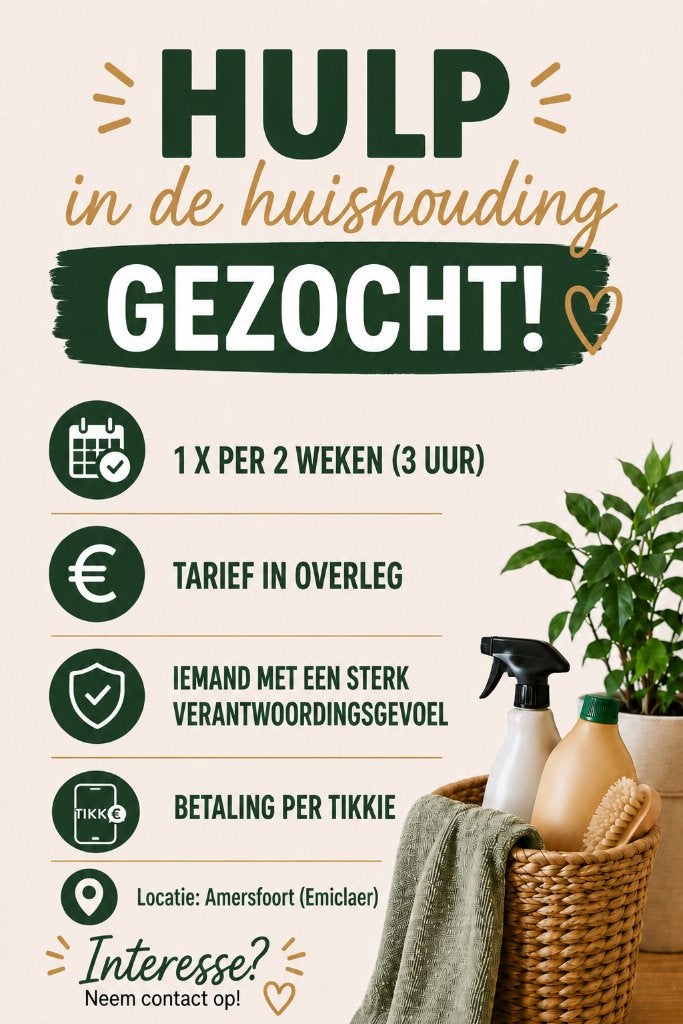 hulp huishouding gezocht / schoonmaakster, Ophalen of Verzenden, Zo goed als nieuw