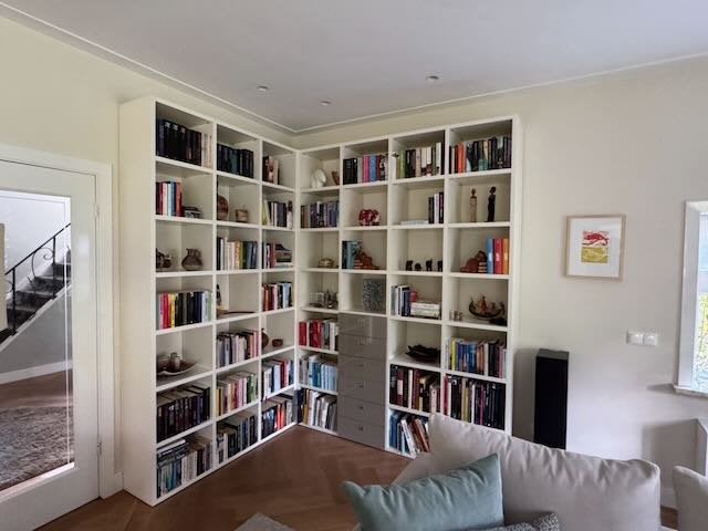 LEMA Selecta Boekenwand, Wit Gelakt, Incl. Lade-Insert, Ophalen, Met plank(en), 200 cm of meer, Italiaans Design