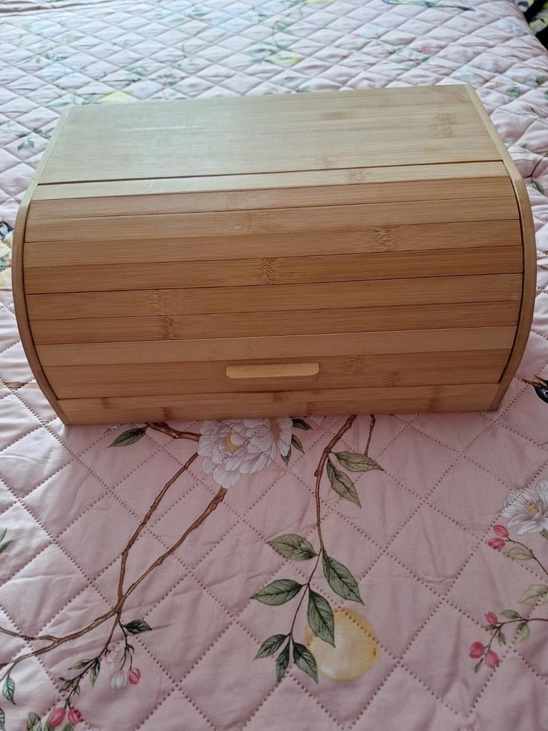Bamboe broodtrommel met klep, Ophalen, Gebruikt, Hout, Broodtrommel