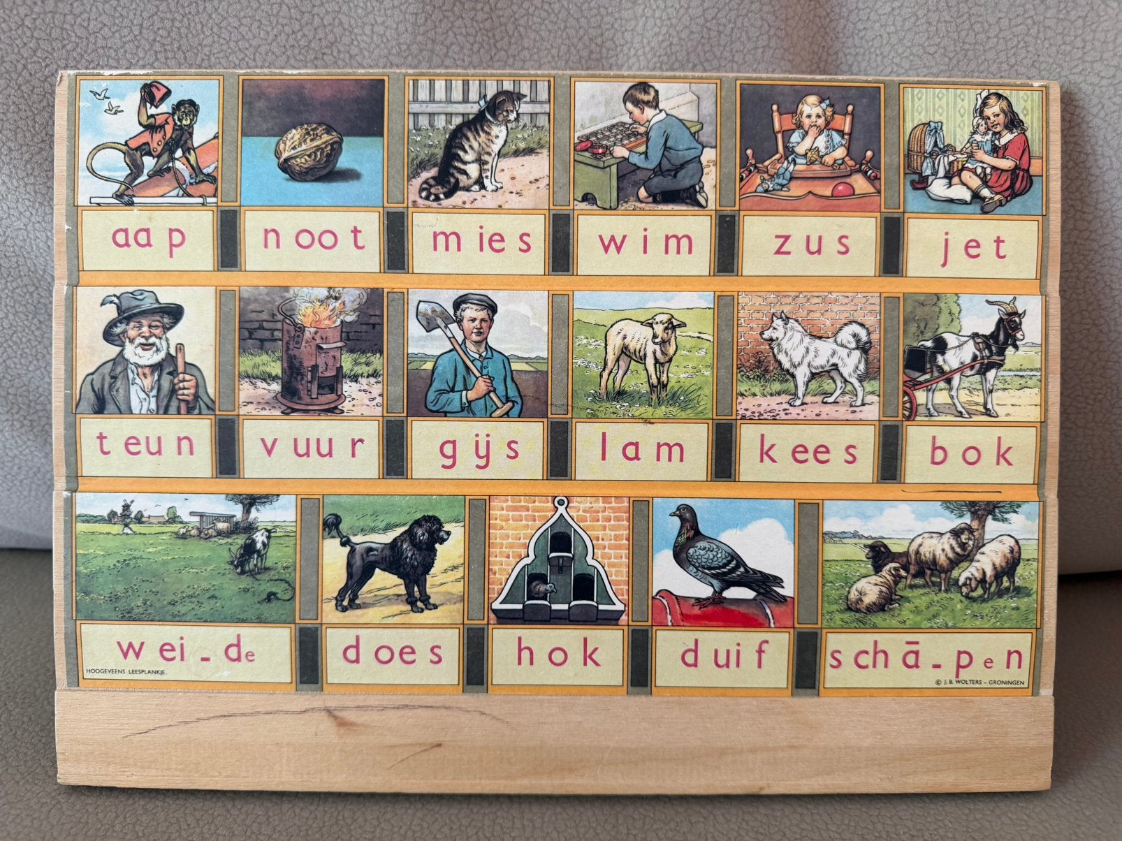 Hoogeveens leesplankje aap noot mies met lettertjes, Ophalen of Verzenden