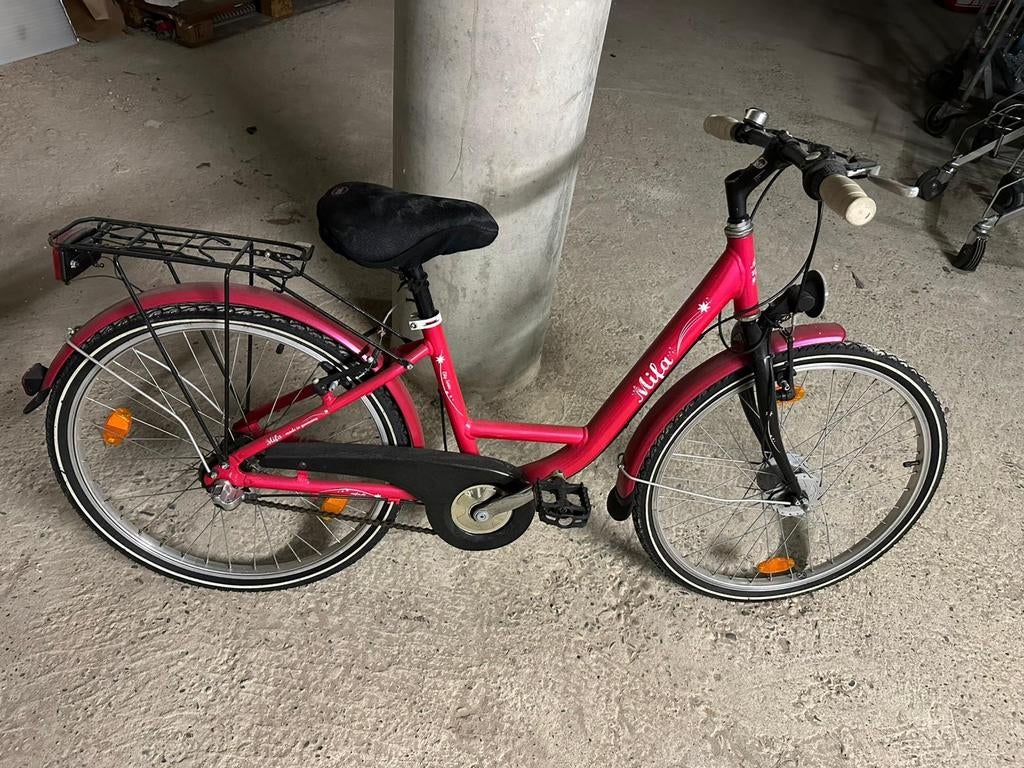 Roze kinderfiets Lila met versnellingen en bagagedrager, Fietsen en Brommers, Fietsen | Dames | Damesfietsen, Gebruikt, Overige merken