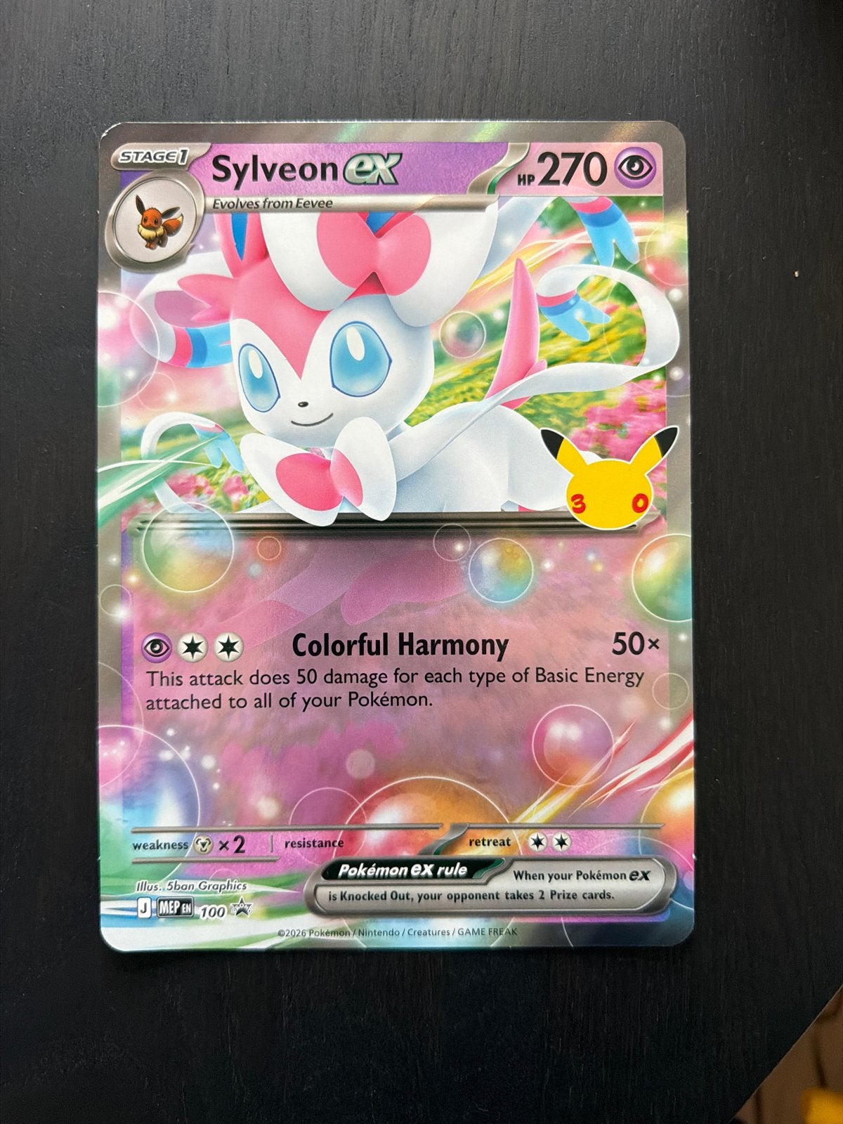 Jumbo Sylveon EX 100/100 Celebrations Pokémon Kaart, Ophalen of Verzenden, Zo goed als nieuw, Losse kaart