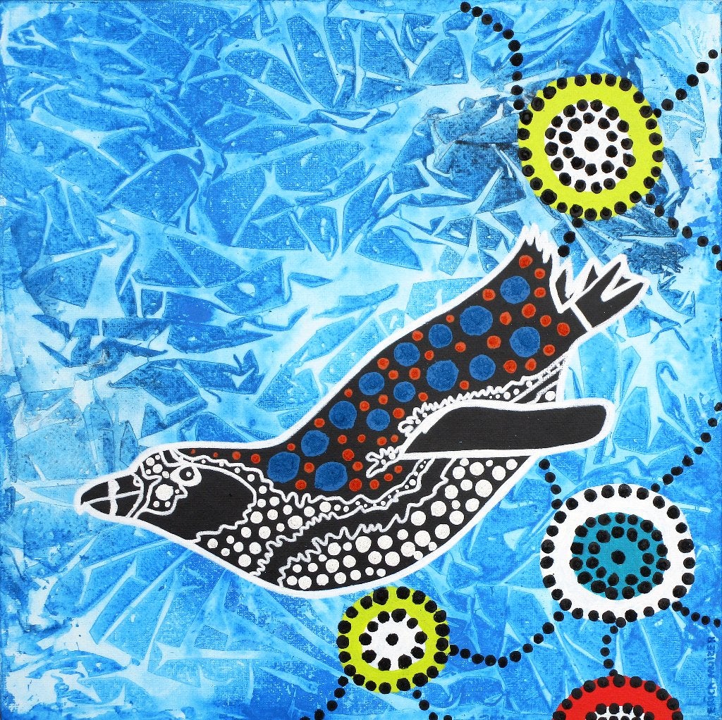 Schilderij van een (Aboriginal) pinguïn, Ophalen of Verzenden