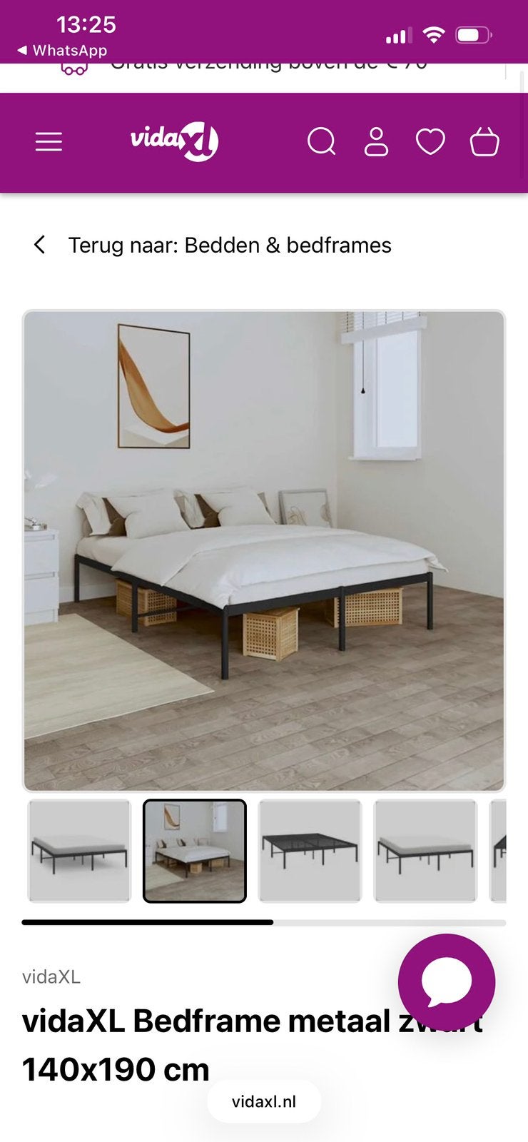 Stalen bedframe vidaXL, Ophalen, Zwart, Tweepersoons, Zo goed als nieuw