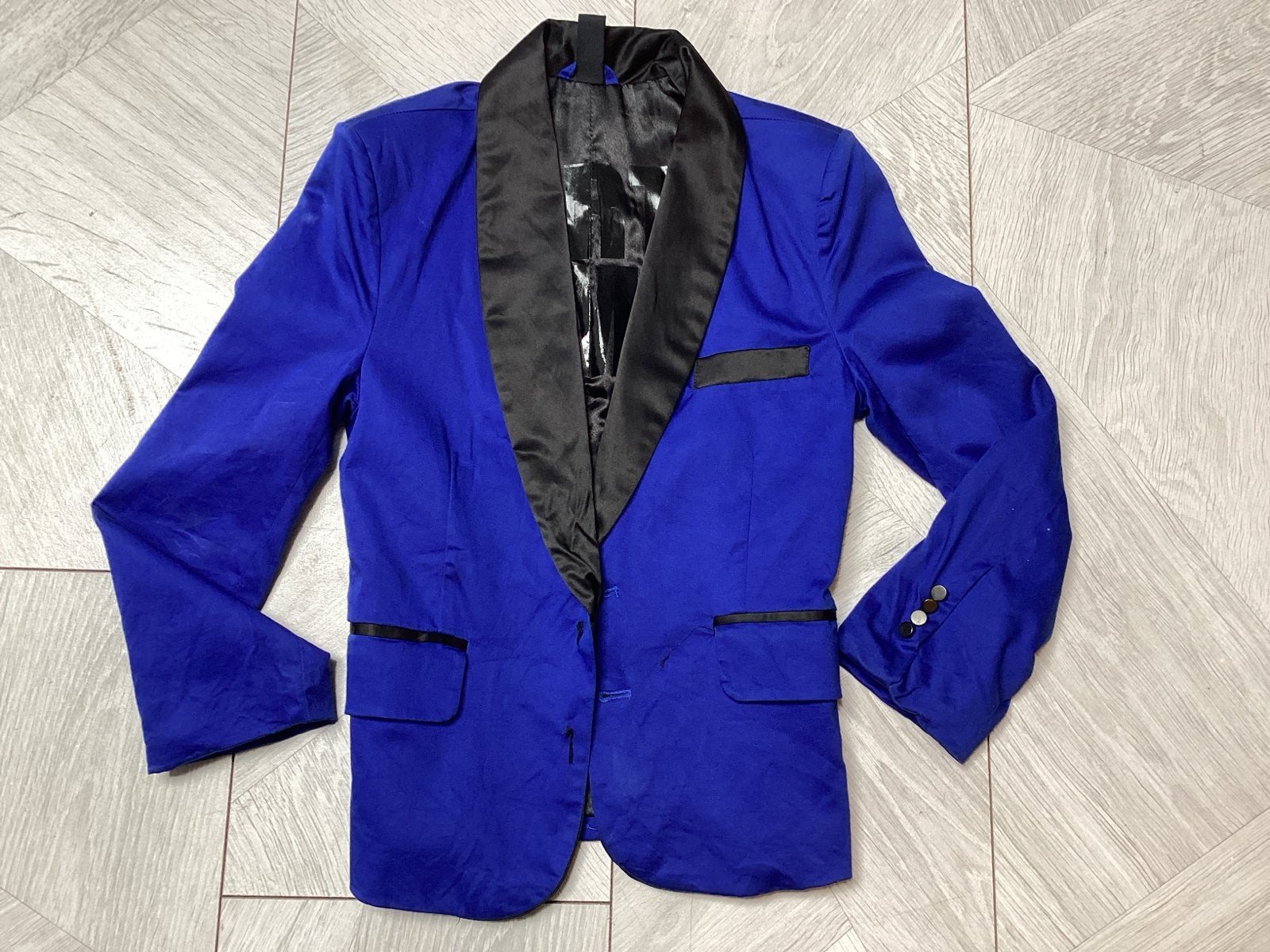 Blauwe colbert met zwarte revers voor jongens, Ophalen of Verzenden, Zo goed als nieuw, Jongen, Jas
