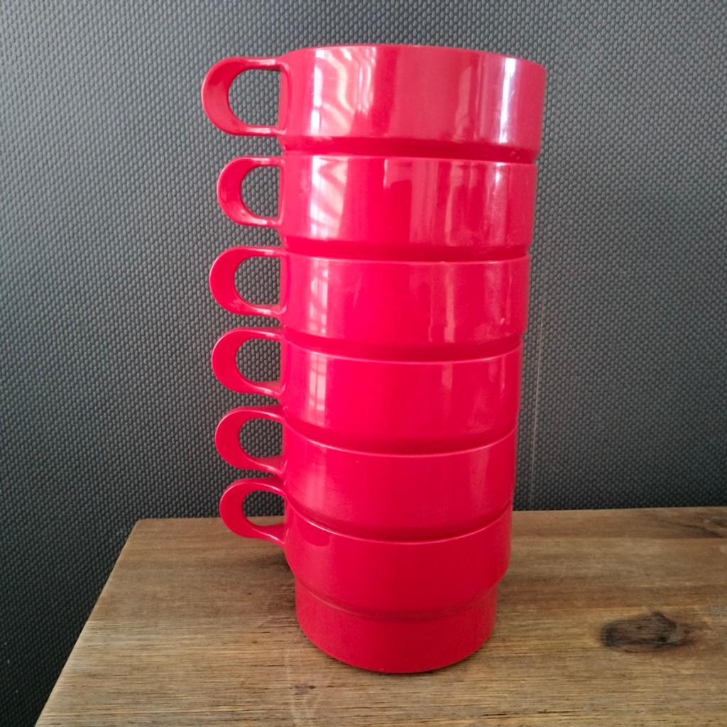 Vintage COPPIA kunststof soepkommen - 6 stuks rood, Caravans en Kamperen, Ophalen of Verzenden, Gebruikt