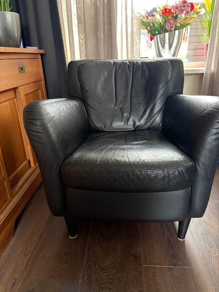 leren stoel zwart, Huis en Inrichting, Stoelen, Ophalen, Gebruikt, Zwart, Eén