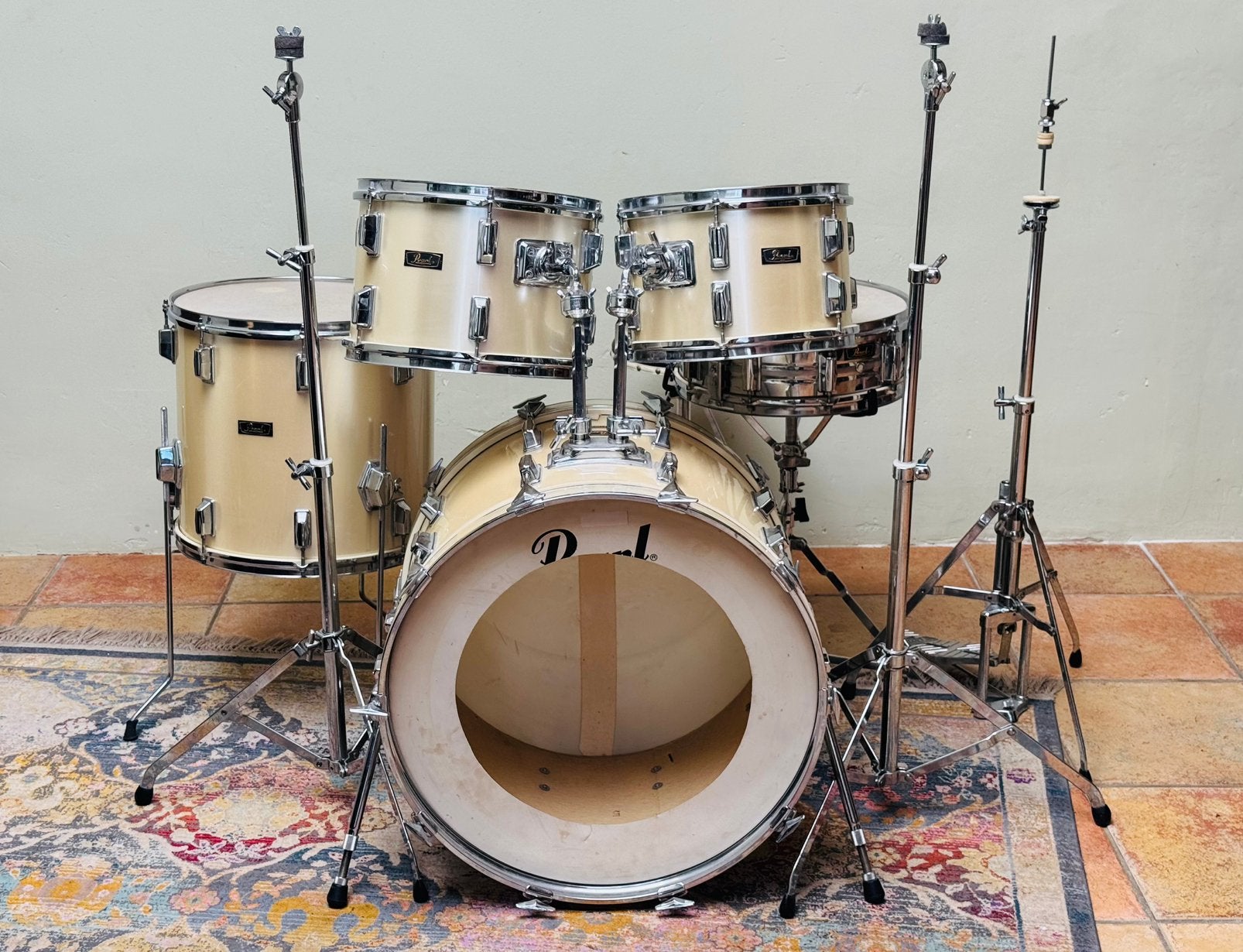 70’s 1st gen. Pearl Wood-Fiberglass drumstel. Tijdscapsule., Ophalen, Gebruikt