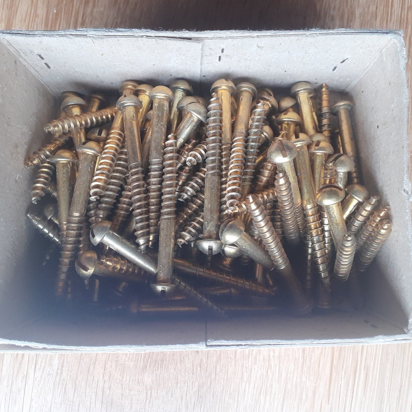 Houtschroeven messing bolkop koperen platkop sleufkop, Ophalen of Verzenden, Nieuw, Minder dan 50 mm