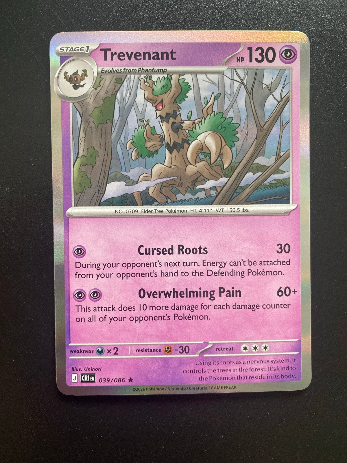 Trevenant 039/086 Rare Holo Pokémon Chaos Rising Packfresh, Ophalen of Verzenden, Zo goed als nieuw, Losse kaart, Foil