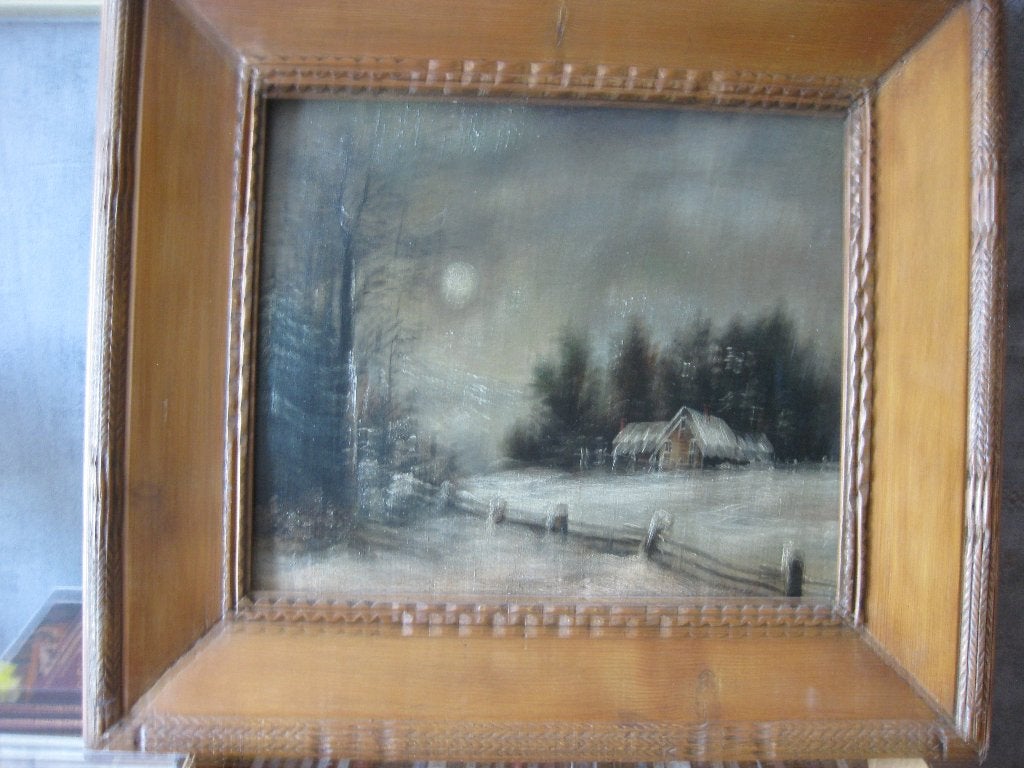 Olieverfschilderij op paneel in antieke lijst, Paneel, Overige stijlen, Bijzondere lijst, Ophalen of Verzenden