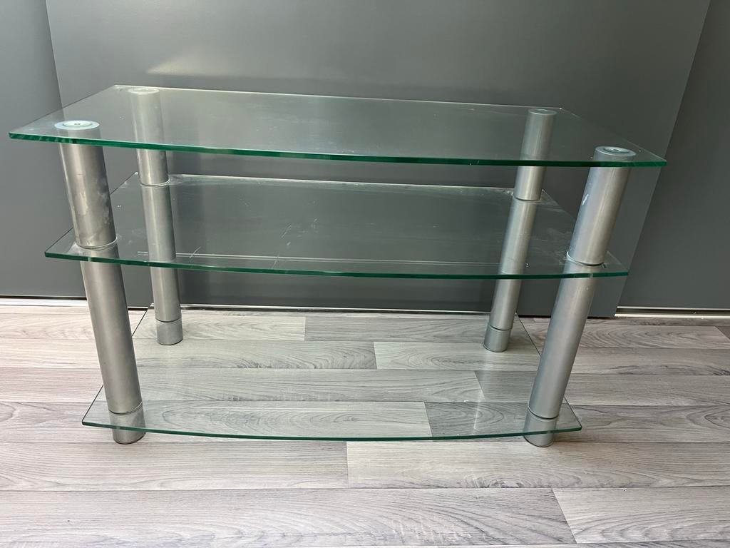 Glazen TV-meubel met 3 glasplaten, Ophalen, Gebruikt, 50 tot 100 cm, Glas