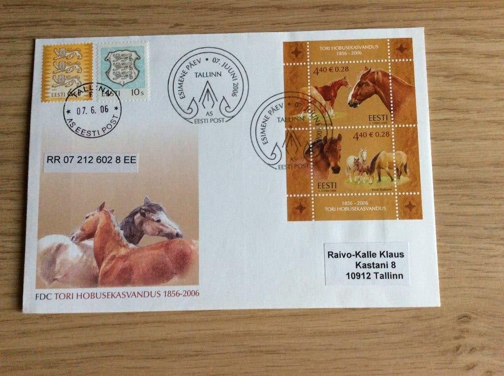 Estland FDC met paarden uit 2006, Ophalen of Verzenden, Beschreven, Europa