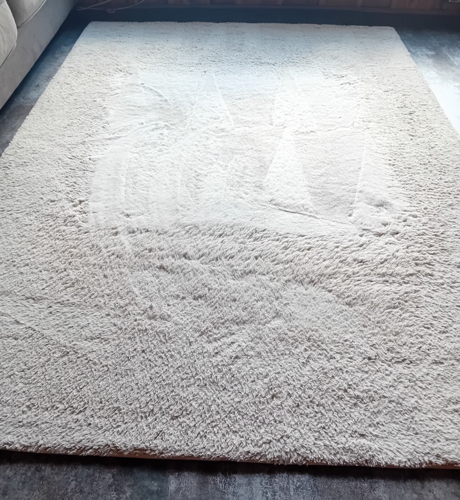 Zacht crèmekleurig vloerkleed, Ophalen, Gebruikt, 100 tot 150 cm, Crème