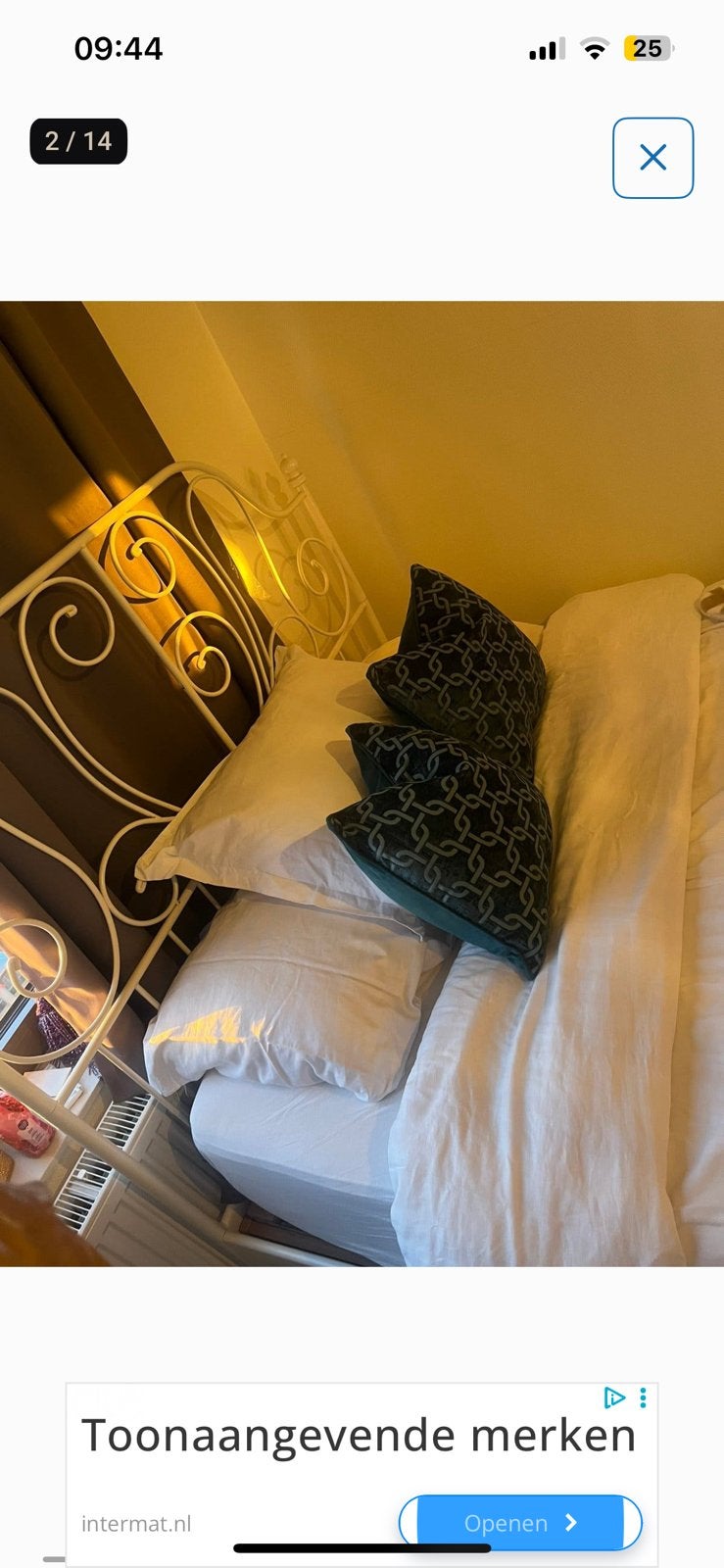 Leirvik IKEA tweepersoons bed metaal 140cm, Ophalen, Wit, Tweepersoons, 140 cm