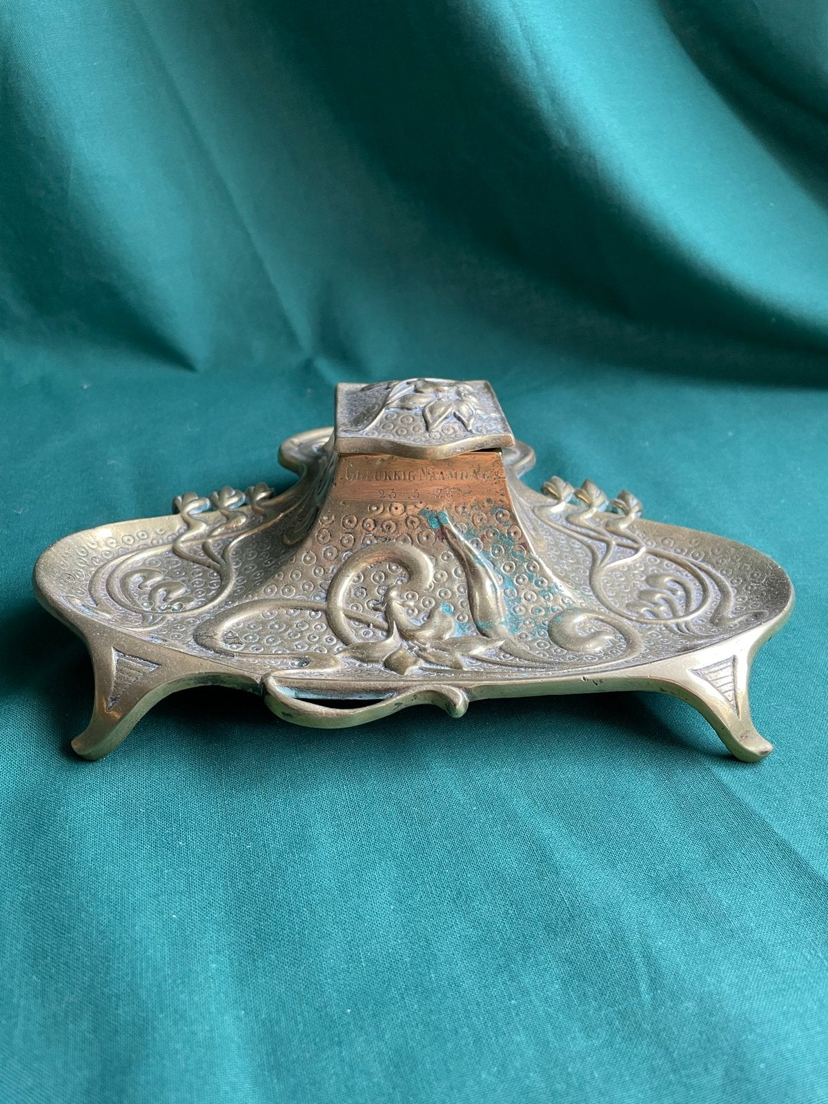 Antieke Art Nouveau bronzen inktpot, Ophalen of Verzenden