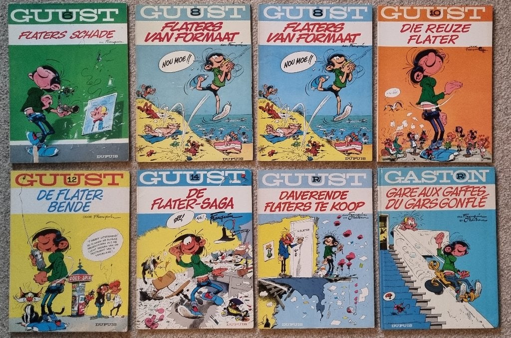 Guust | 9 albums | 8x softcover Nederlands, 1x HC Frans (R3), Gelezen, Ophalen of Verzenden, Franquin, Meerdere stripboeken
