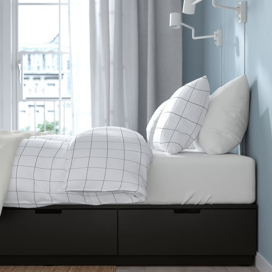 NORDLI Bedframe met opberglades, antraciet, 160x200 cm, Ophalen, Gebruikt, Zwart, Tweepersoons