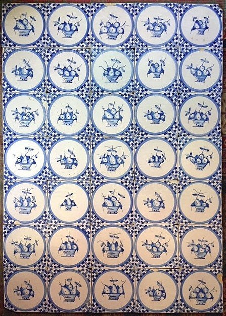 Antieke Tegels Fruit in Chinese Lijst Tichelaar Makkum Fries, Antiek en Kunst, Ophalen of Verzenden