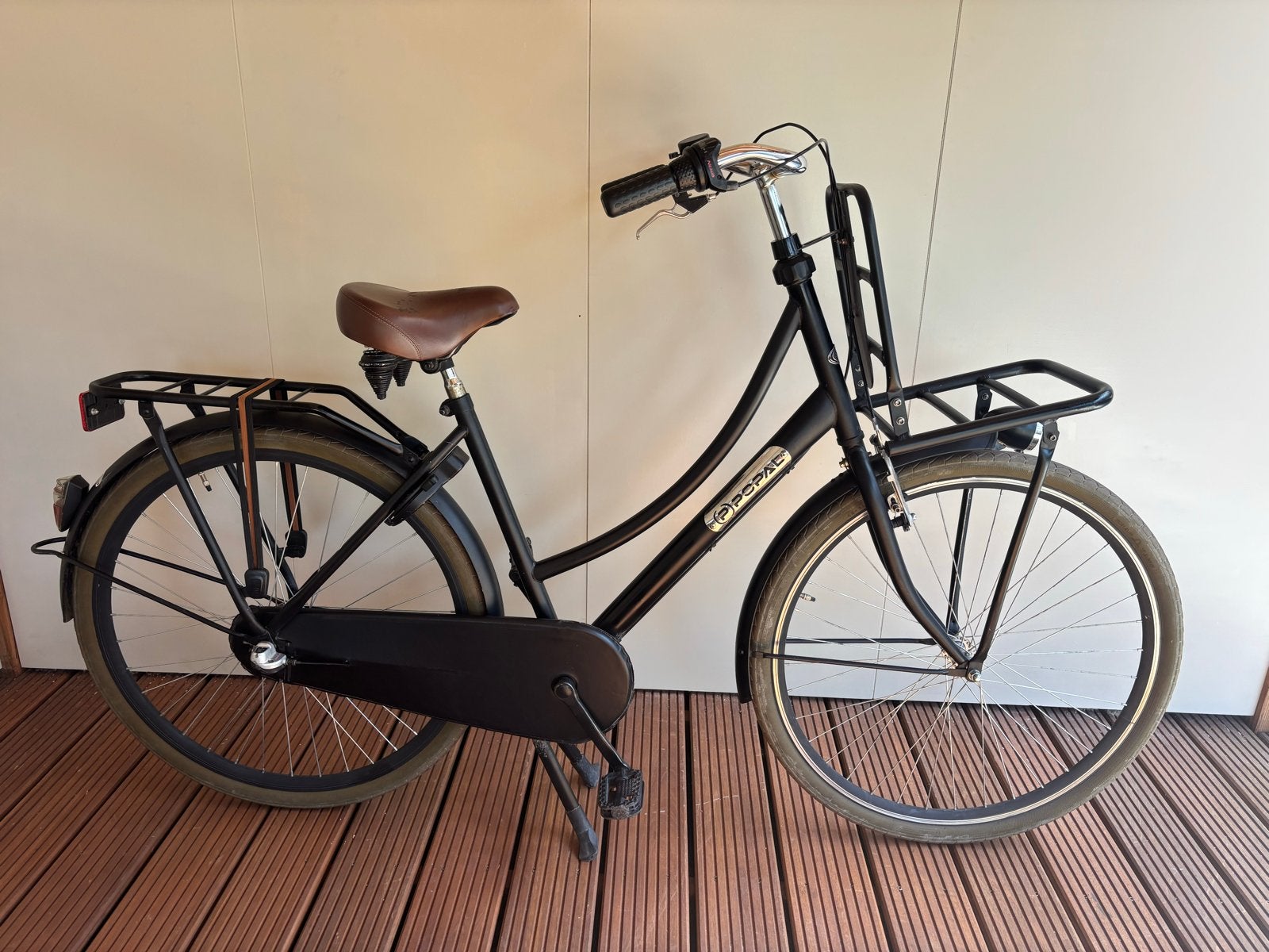 28 inch Popal Daily Dutch Basic Meisjes fiets - Mat Zwart, Terugtraprem, Gebruikt, Versnellingen, 50 tot 53 cm