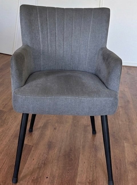 6 Eetkamerstoelen Rob met armleuning – Antraciet / Grijs, Ophalen, Zo goed als nieuw, Vijf, Zes of meer stoelen, Stof