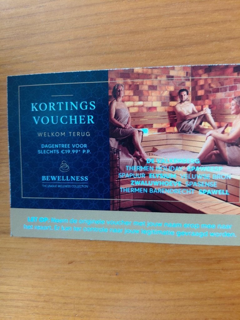 Originele BeWellness kortingsvoucher voor 2 personen., Twee personen, Kortingsbon, Spa of Sauna