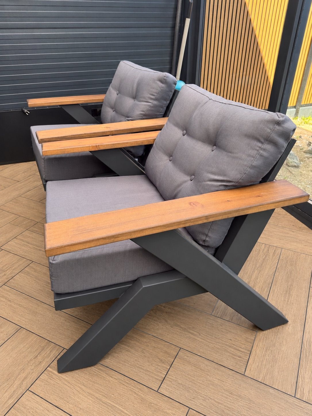 Luxe houten loungeset antraciet SET €1.500, Tuin en Terras, Ophalen, Zo goed als nieuw