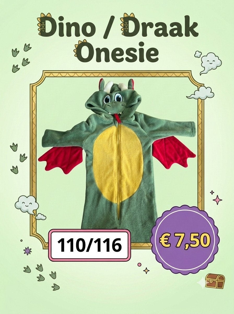 Lekkere Warme Dino / Draak Onesie – Maat 110/116, Ophalen of Verzenden, Zo goed als nieuw, Jongen of Meisje