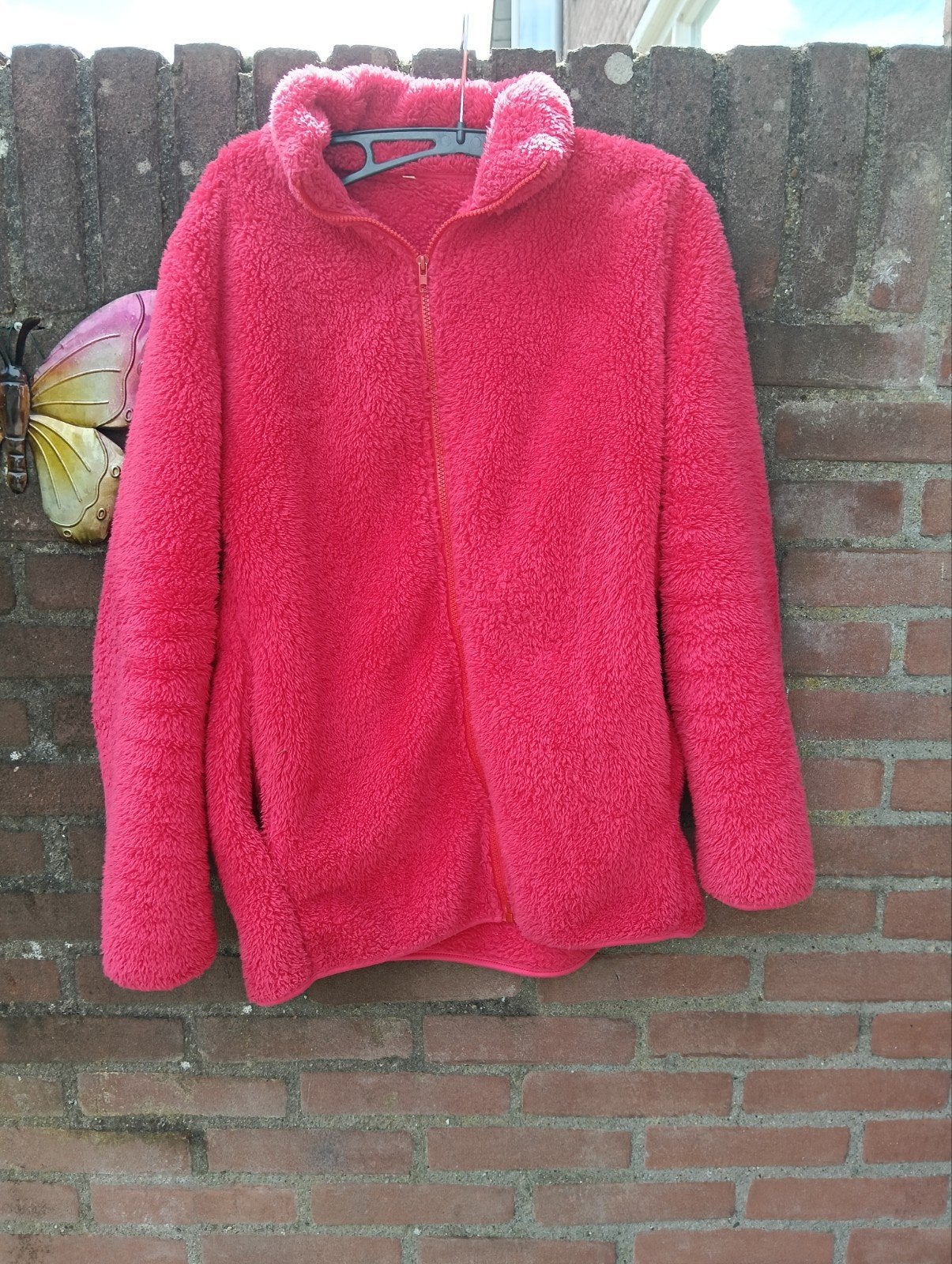 Roze teddy jas met rits, maat M, Ophalen of Verzenden