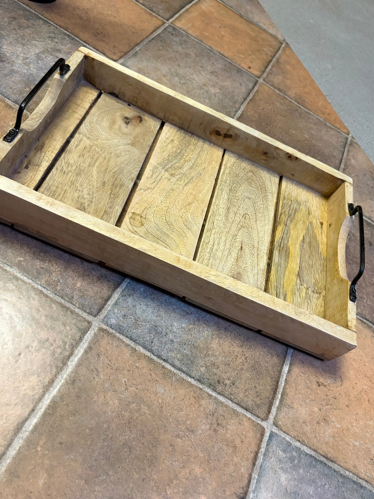Houten onderzetter / dienblad met handvatten, Ophalen, Gebruikt, Rechthoekig, Hout