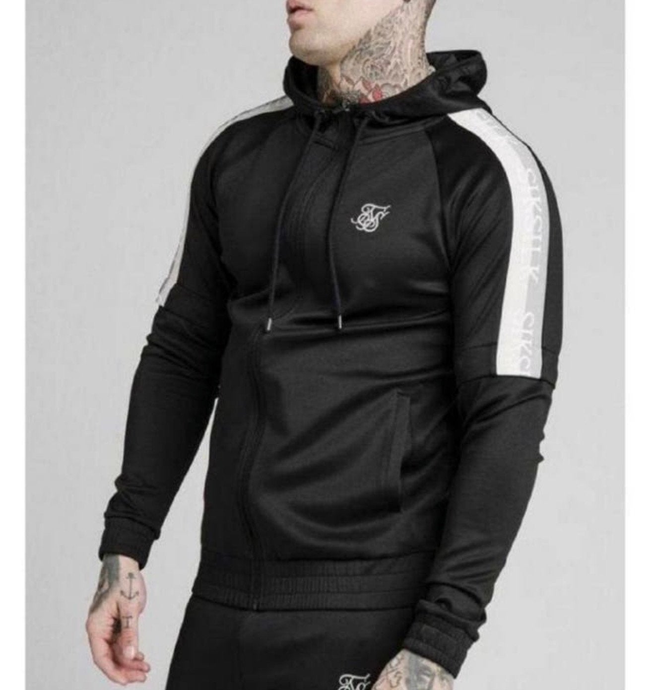SikSilk - Zip hoodie sleeves design vest xs stoer Capuchon, Zwart, Nieuw, Ophalen of Verzenden, H