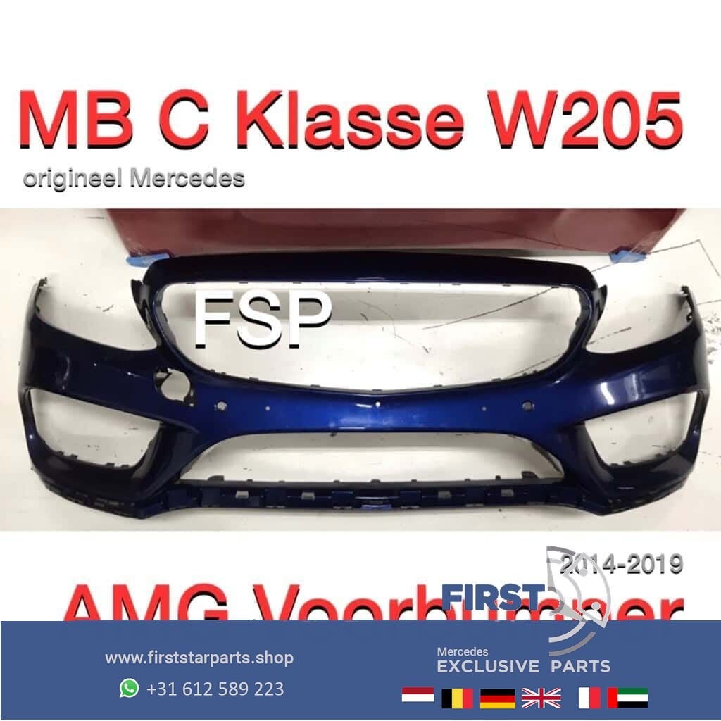 W205 C43 AMG Voorbumper blauw Mercedes C Klasse 2014-2019, Gebruikt, -, Voor, Ophalen of Verzenden