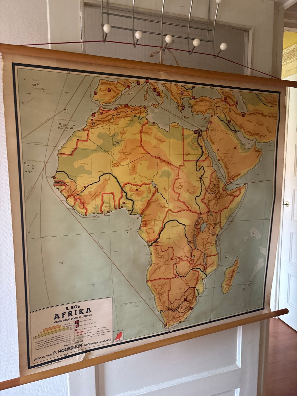 Vintage Schoolkaart Afrika - R. Bos Vierde Druk, Ophalen