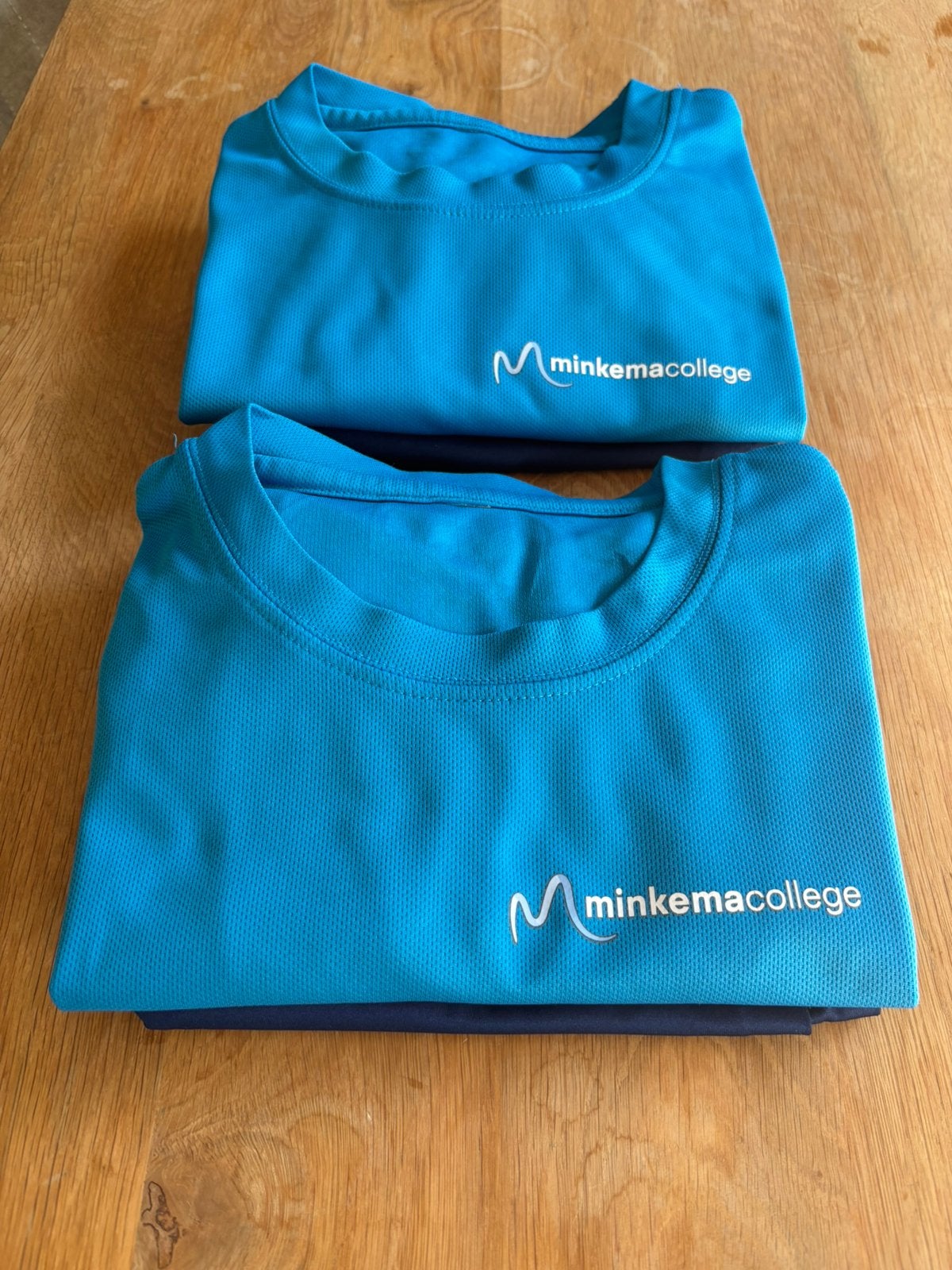 2x Gym/sportkleding Minkema College Woerden mt 164 (13-14Y), Blauw, Ophalen of Verzenden, Hardlopen of Fietsen, Maat 34 (XS) of kleiner